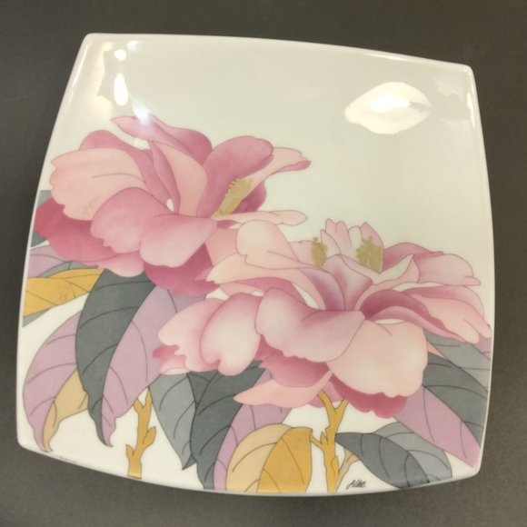 Rosenthal Studio Plate Bowl Line Floral Square Pink Gold Flowers Germany Signed - Picture 3 of 6
